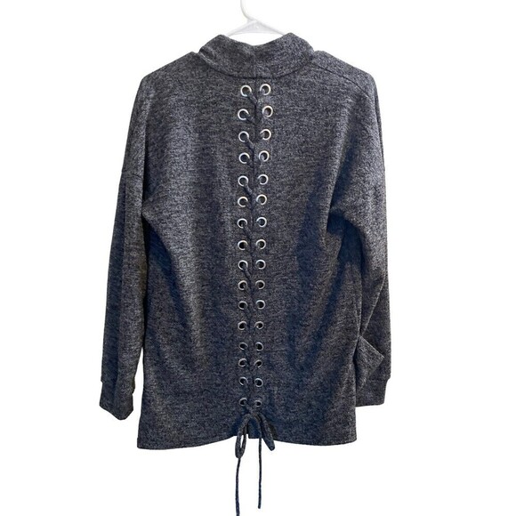 ARIELLA Womens Cardigan Medium Gray Open Front Cardigan Pockets Eyelet Tie Back - Picture 4 of 8